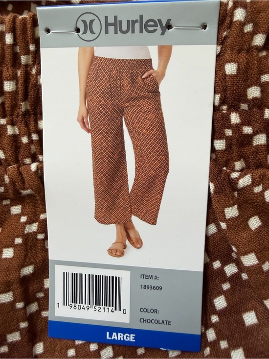 Hurley Pants - Hurley Women's Chocolate Patterned Wide-Leg Pants 100% Cotton Large